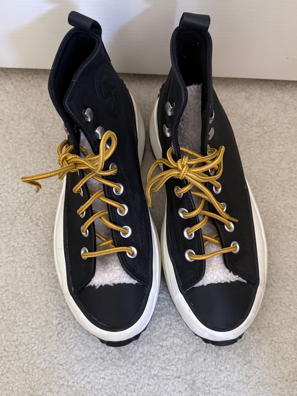Converse Black and White Lace-Up Women's Boots with Gold Laces - Picture 8 of 9